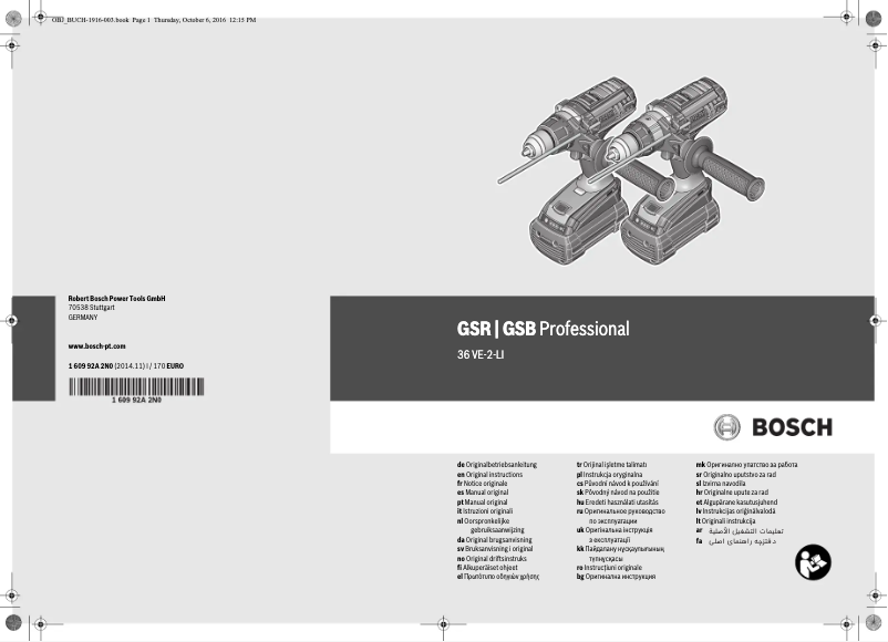 Page n°1 - Manuel utilisateur Bosch GSR 36.0 VE-2-LI Professional