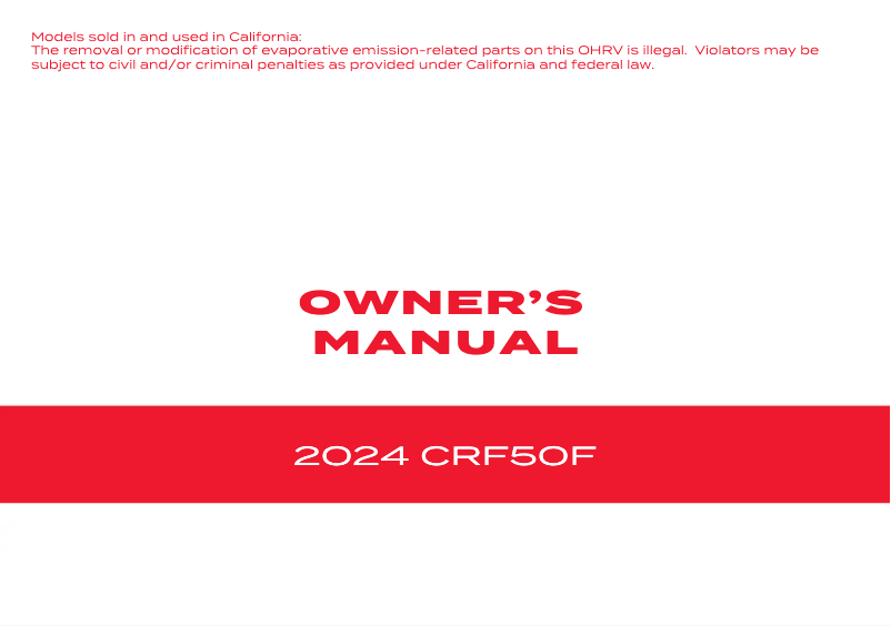 Página 1 del manual Manual de usuario Honda CRF50F (2024)
