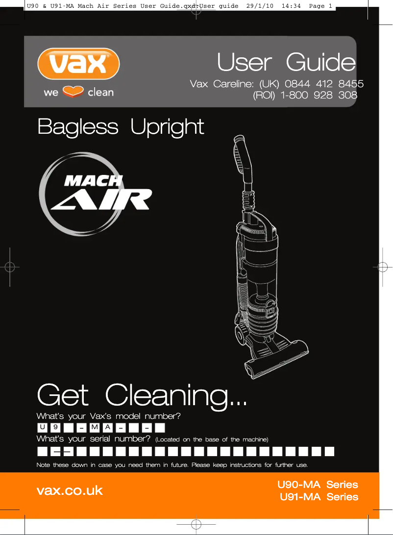 Page n°1 - Manuel utilisateur Vax Air Reach