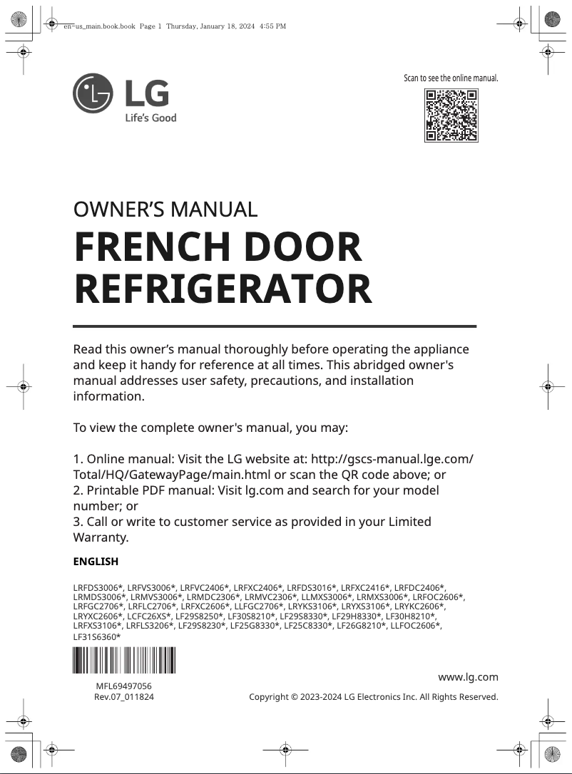 Image de la première page du manuel de l'appareil LRFOC2606S