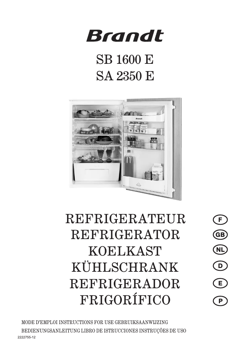 Page 1 de la notice Manuel utilisateur Brandt SB1600E
