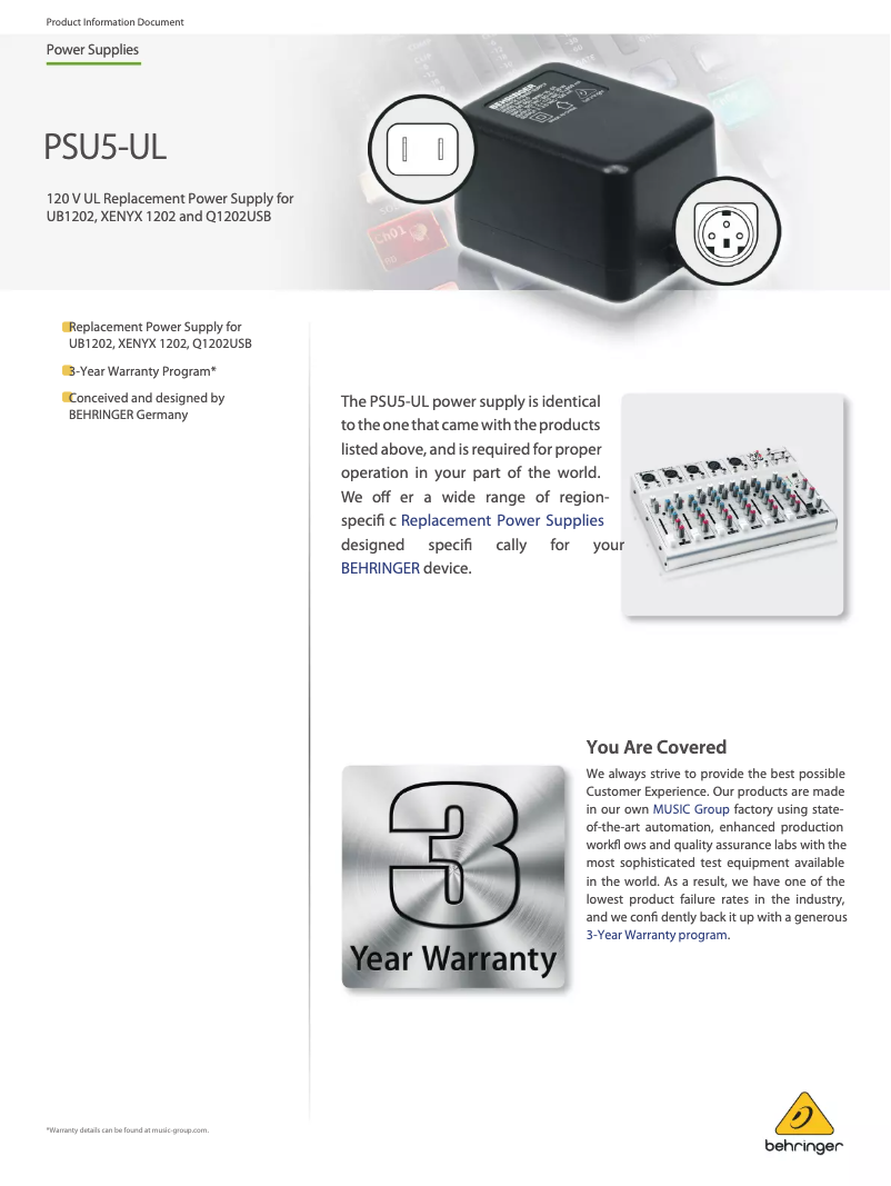 Page n°1 - Manuel utilisateur Behringer PSU5-UL
