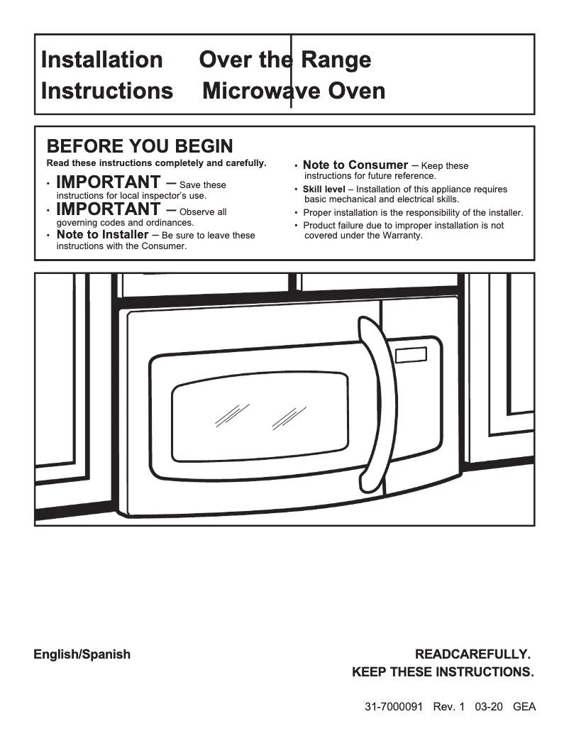 Page 1 de la notice Instructions / montage GE JVM7195DKBB