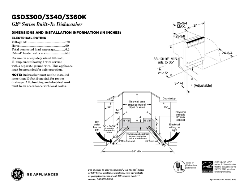 Page n°1 - Fiche technique GE GSD3340KSA