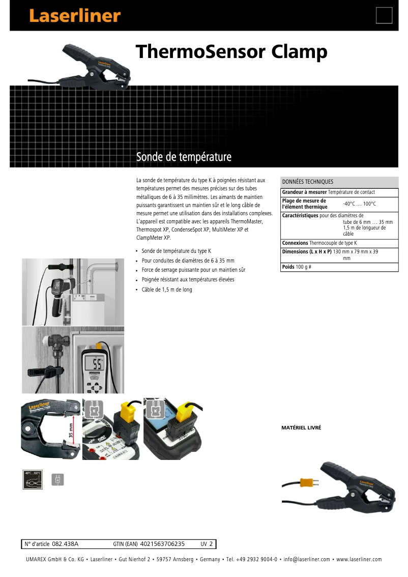 Page n°1 - Fiche technique Laserliner ThermoSensor Clamp