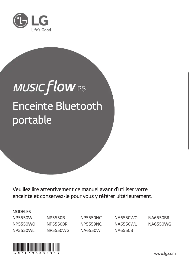 Page 1 de la notice Manuel utilisateur LG Music Flow P5 NP5550B