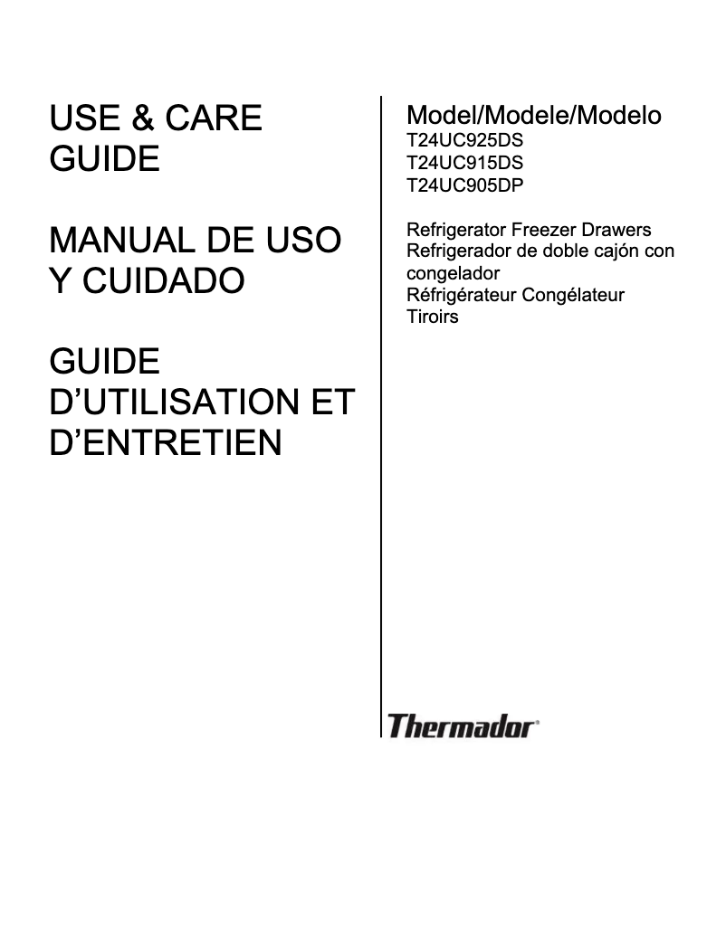 Page 1 de la notice Manuel d'utilisation et d'entretien Thermador T24UC925DS