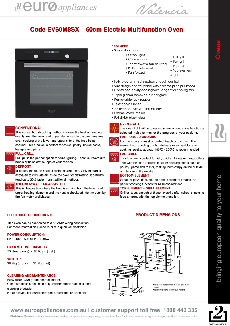 Page n°1 - Fiche technique Euro Appliances EV60M8SX