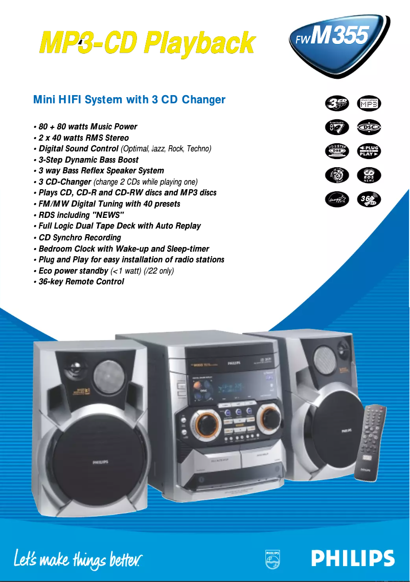 Page n°1 - Fiche technique Philips FW-M355