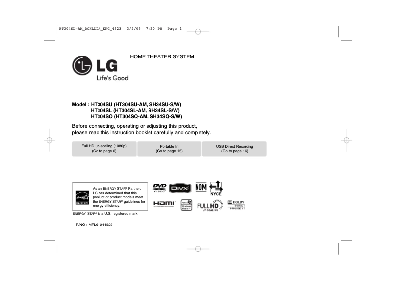 Page 1 de la notice Manuel utilisateur LG HT304SL-AM