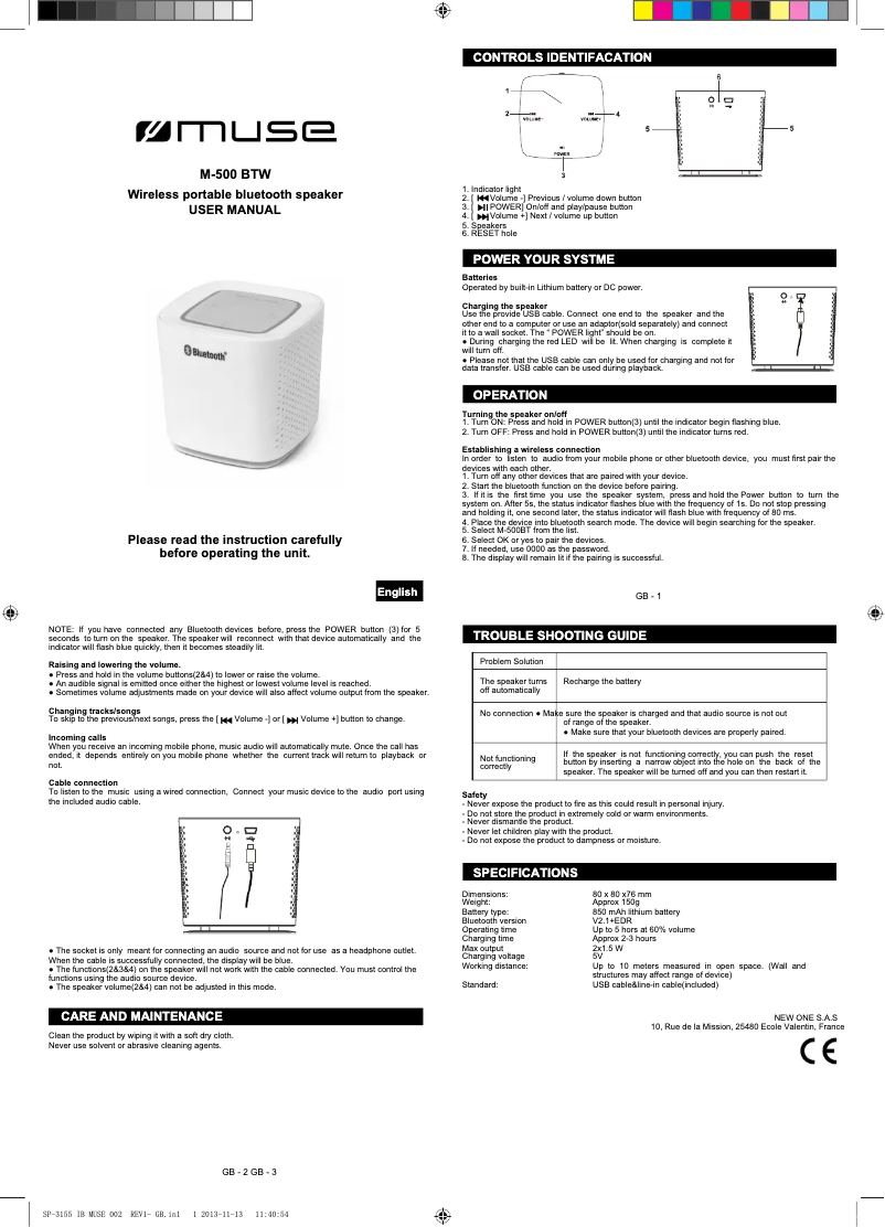 Page n°1 - Manuel utilisateur Muse M-500BTW