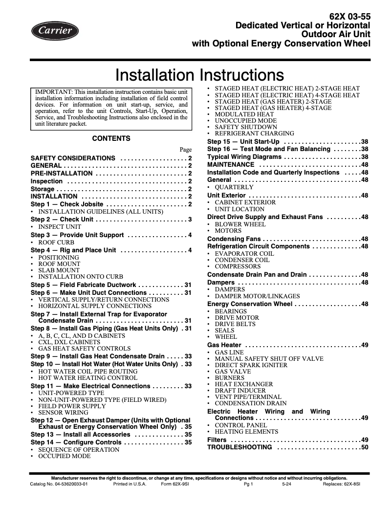 Page n°1 - Manuel utilisateur Carrier 62X