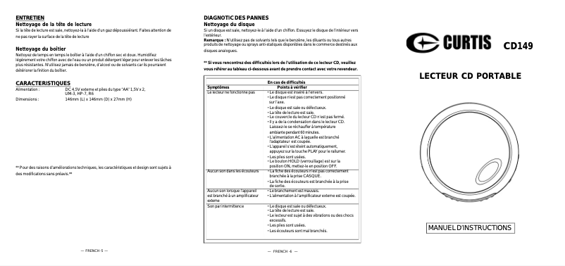 Page n°1 - Manuel utilisateur Curtis CD149
