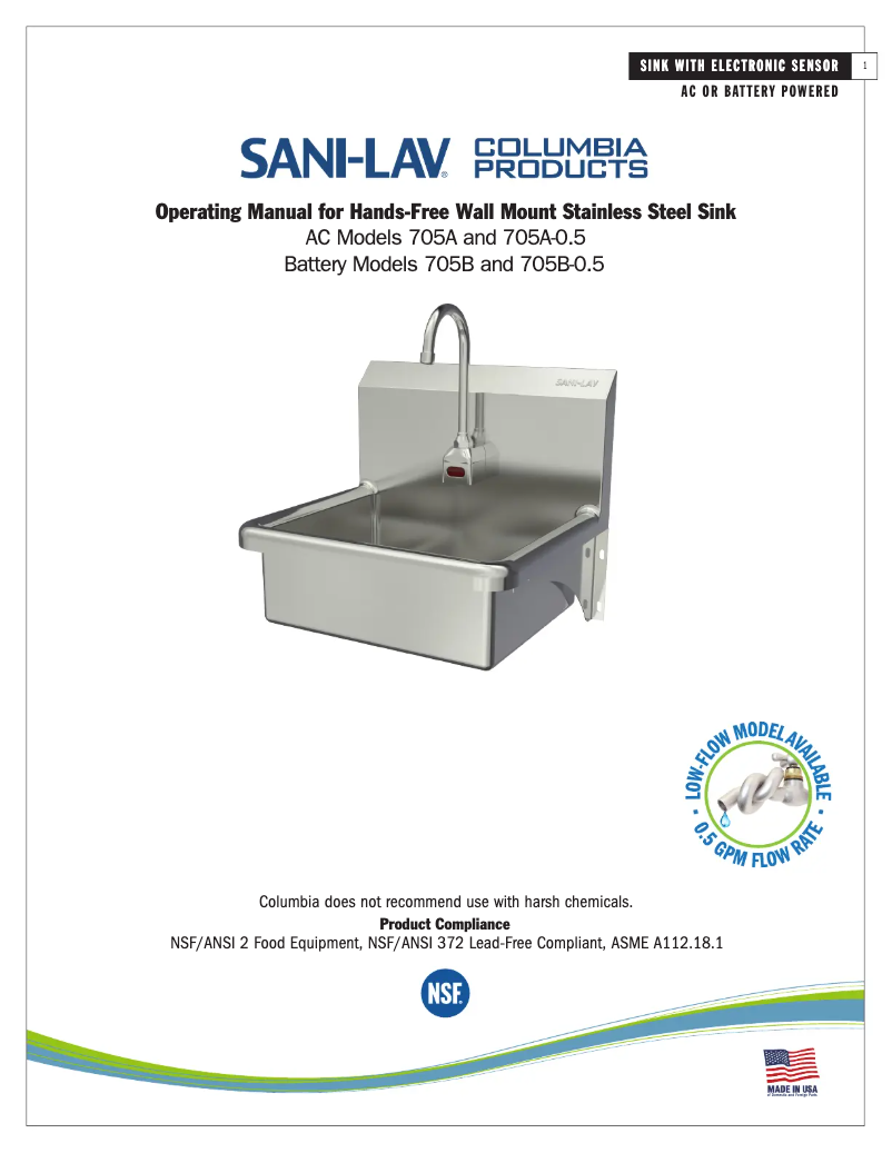 Page n°1 - Manuel utilisateur Sani-Lav 705B