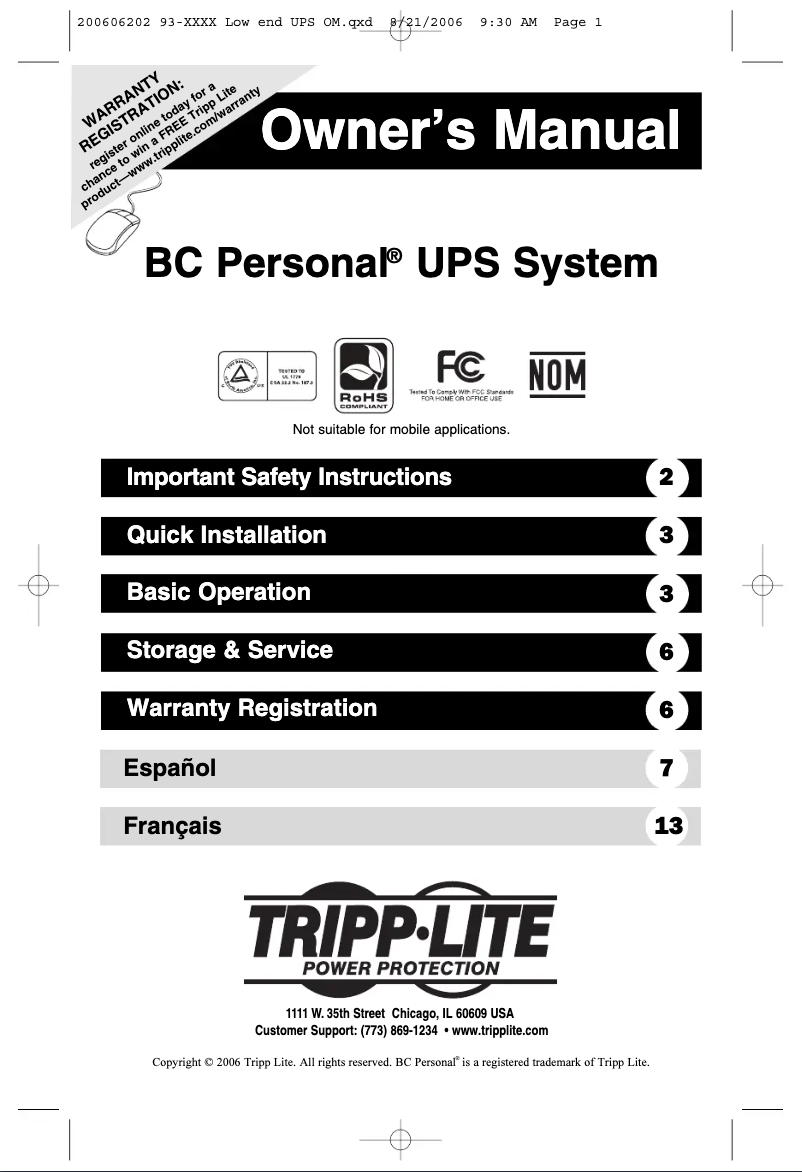 Page n°1 - Manuel utilisateur Tripp Lite BC Personal 450