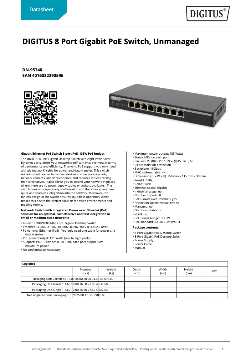 Page n°1 - Fiche technique Digitus DN-95340