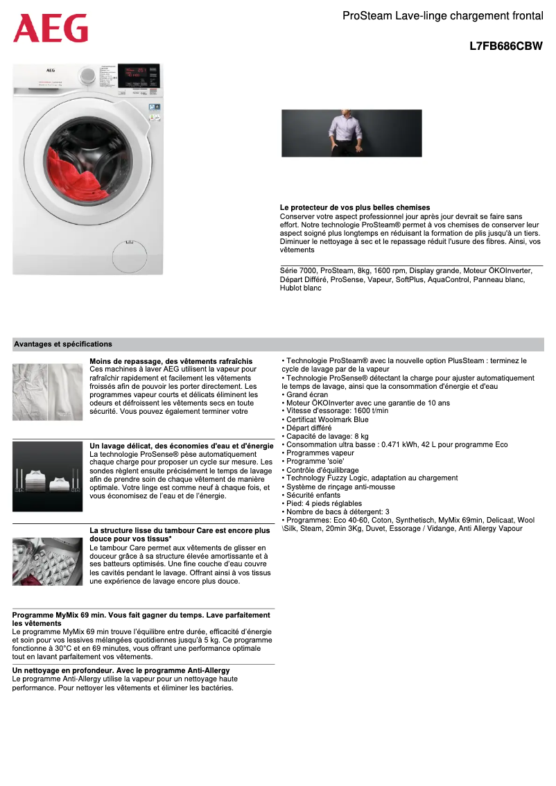 Page n°1 - Fiche technique AEG L7FB686CBW