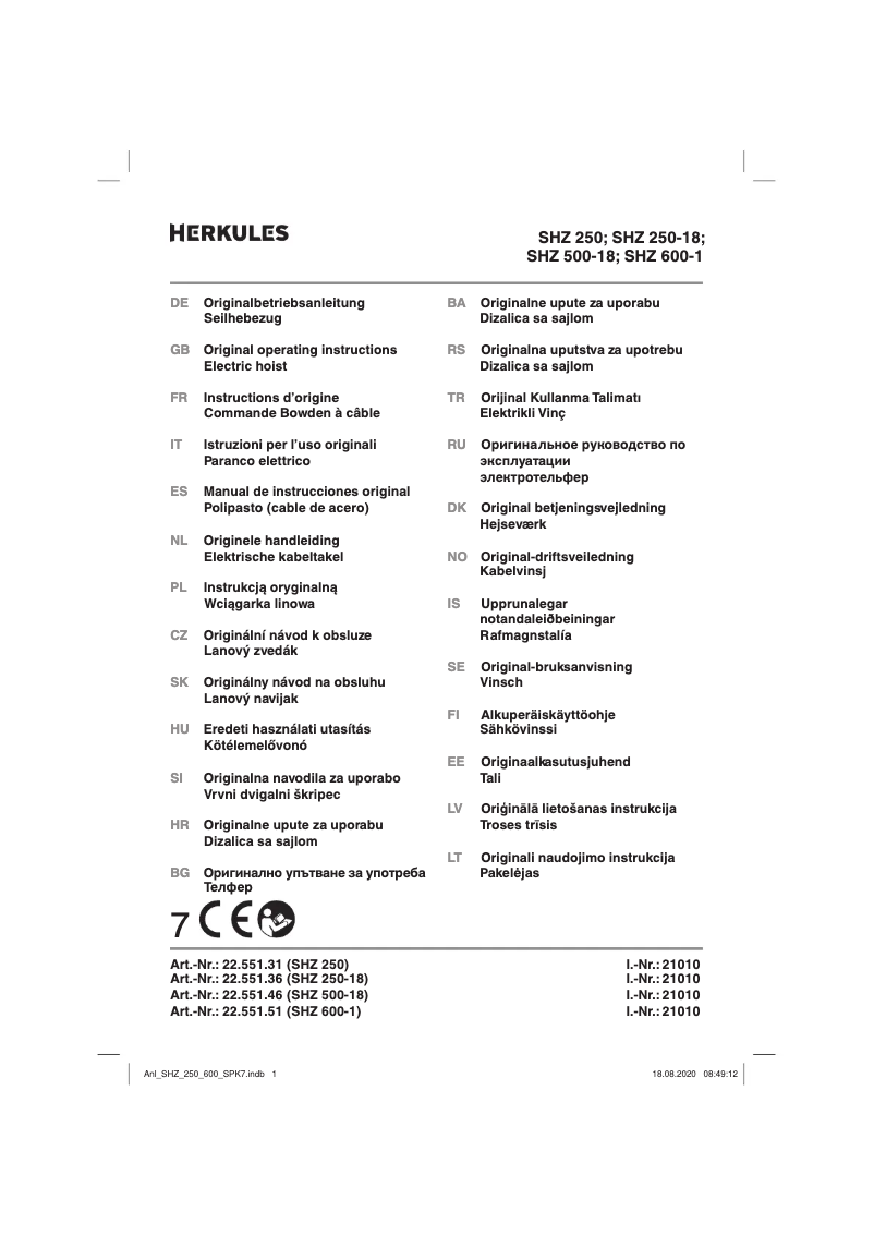 Page n°1 - Manuel utilisateur Herkules SHZ 500-18