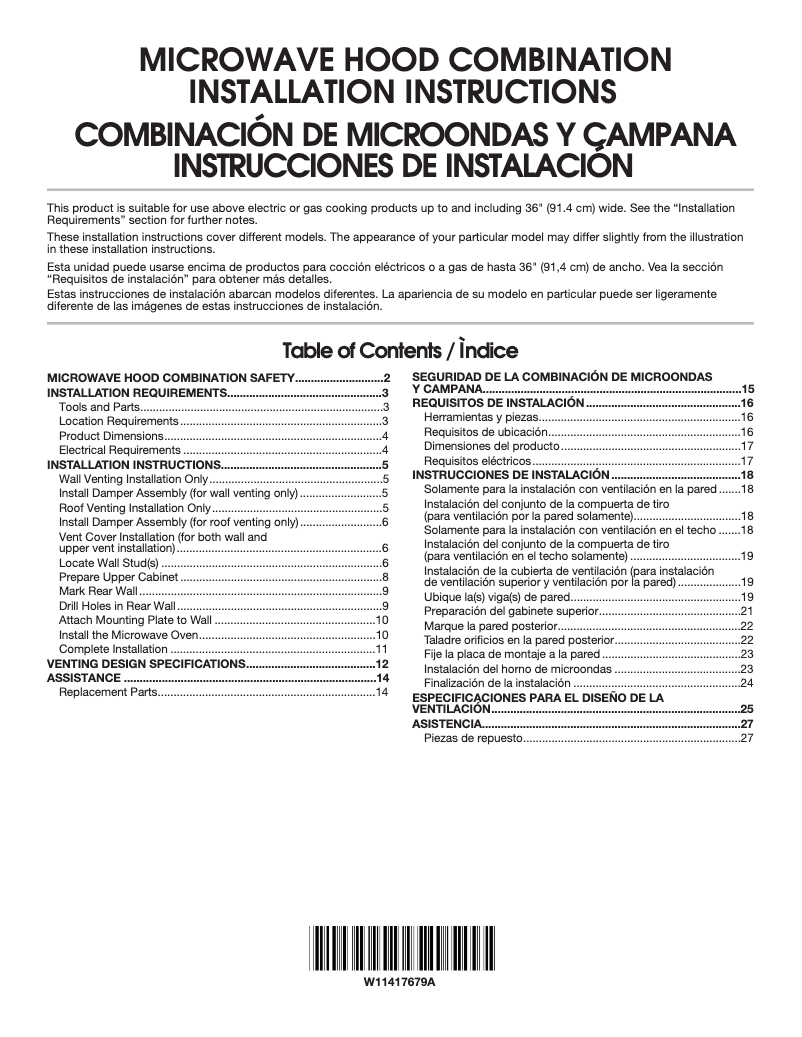 Page 1 de la notice Guide d'installation Whirlpool WML35011KS