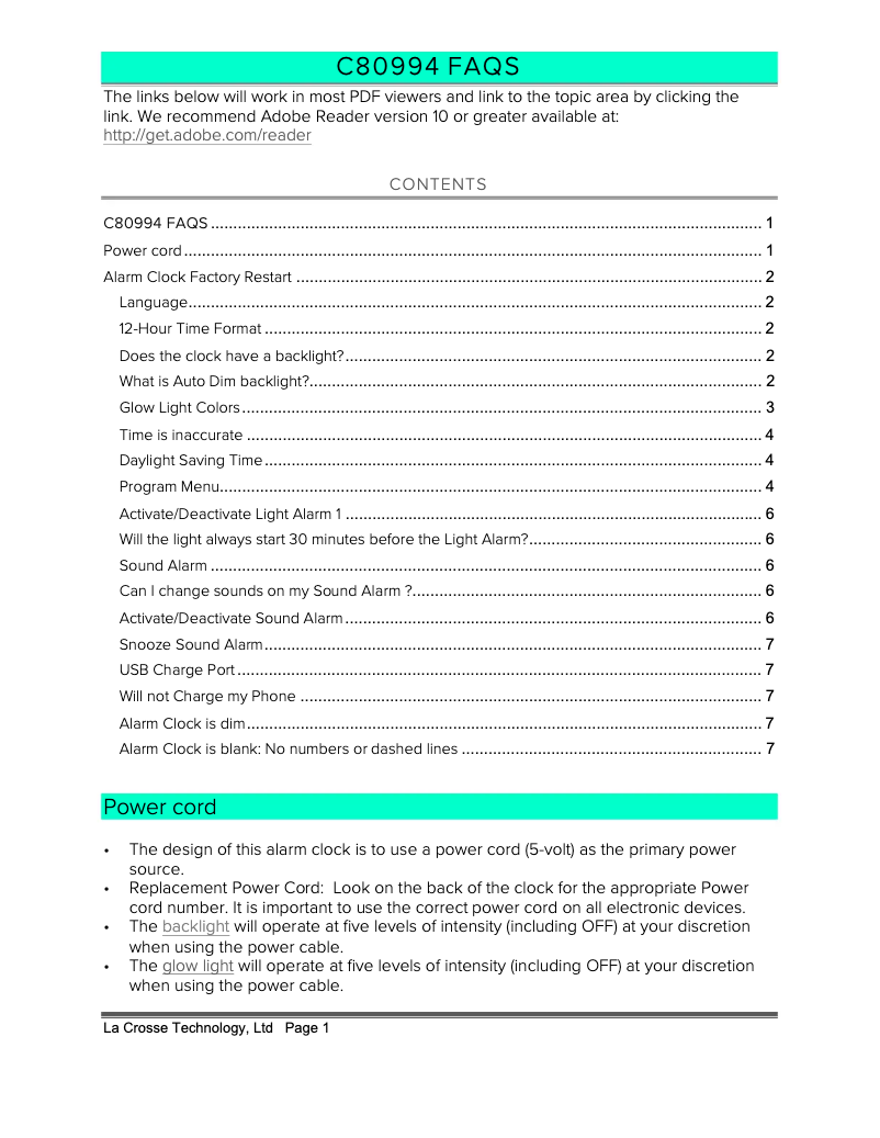 Page 1 de la notice FAQ La Crosse Technology C80994