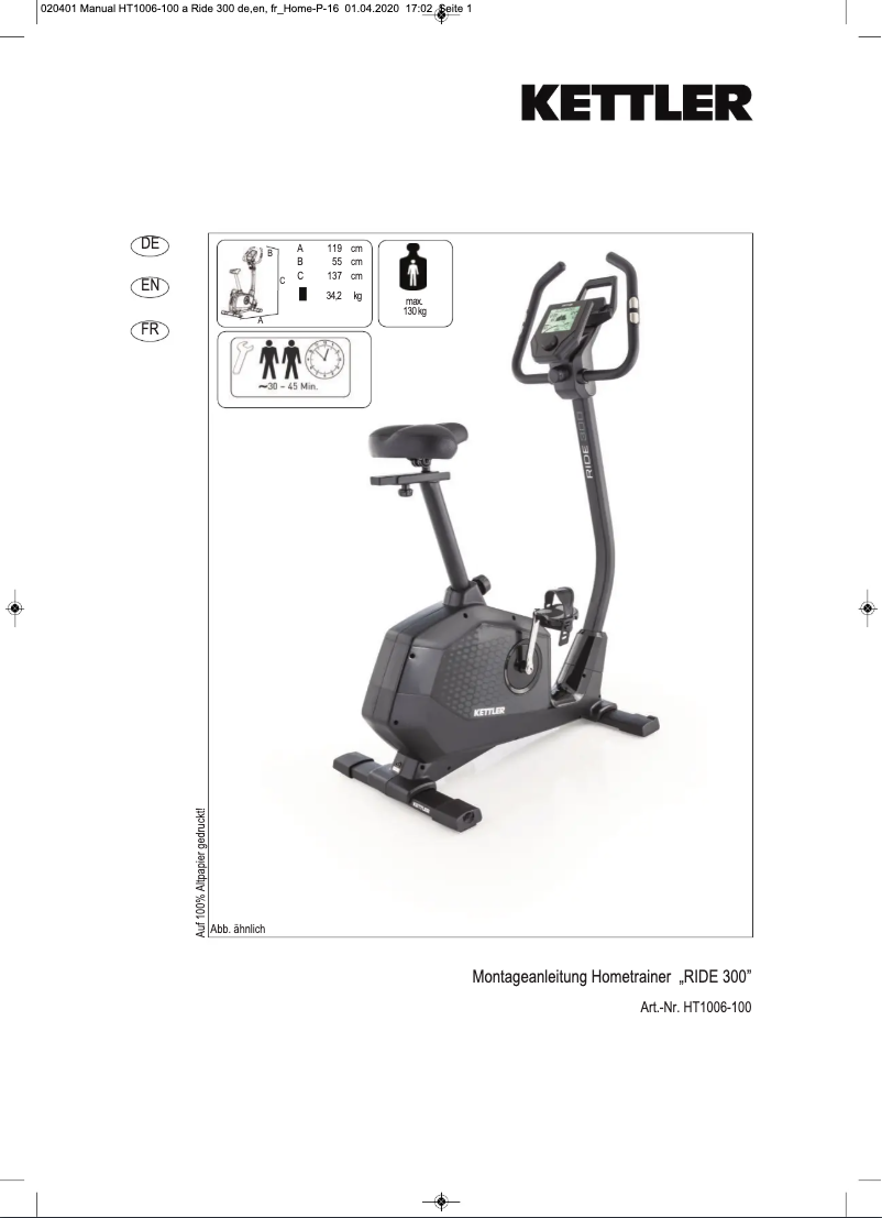 Page n°1 - Manuel utilisateur Kettler Ride 300