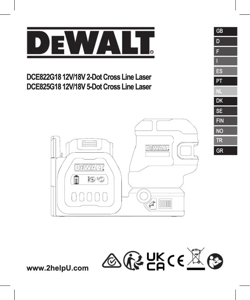 Page 1 de la notice Manuel utilisateur DeWalt DCE825D1G18