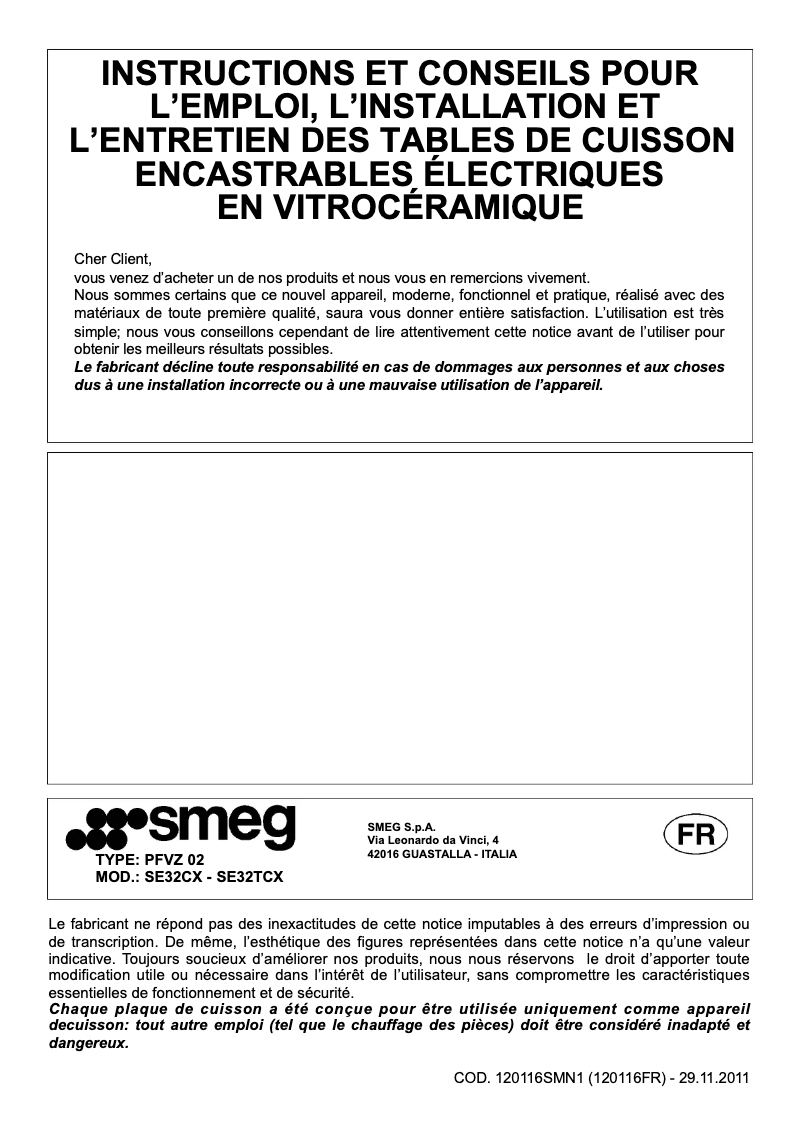Page n°1 - Manuel utilisateur Smeg SE32TCX