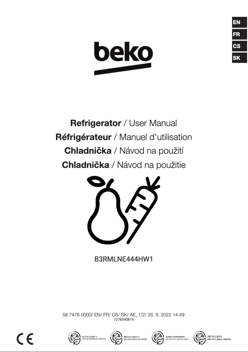 Page n°1 - Manuel utilisateur Beko B3RMLNE444HW1