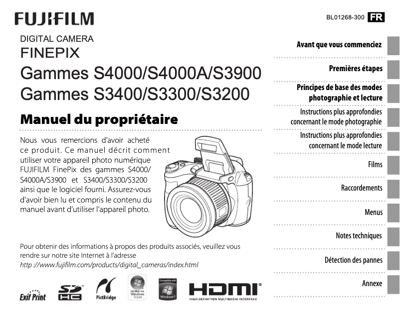 Page 1 de la notice Manuel utilisateur Fujifilm FinePix S3200