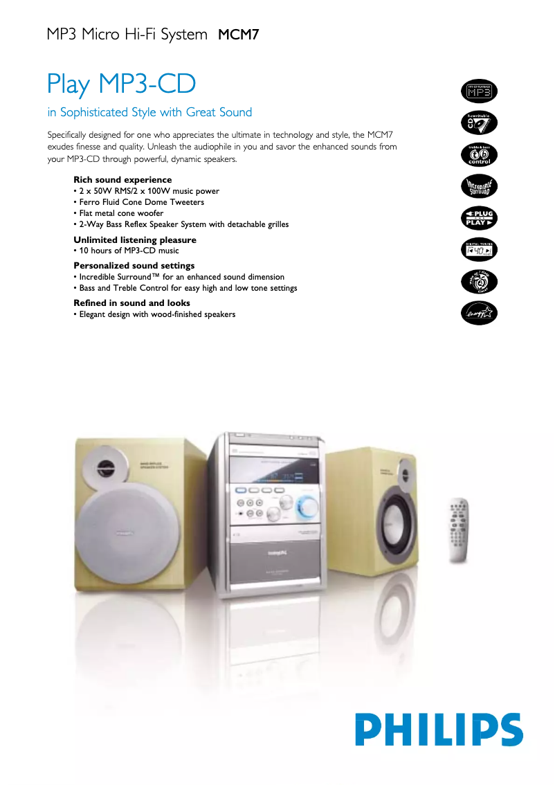Page 1 of the manual Technical Sheet Philips MCM7