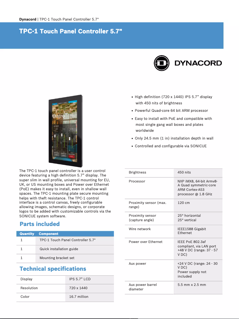 Page n°1 - Fiche technique Dynacord TPC-1