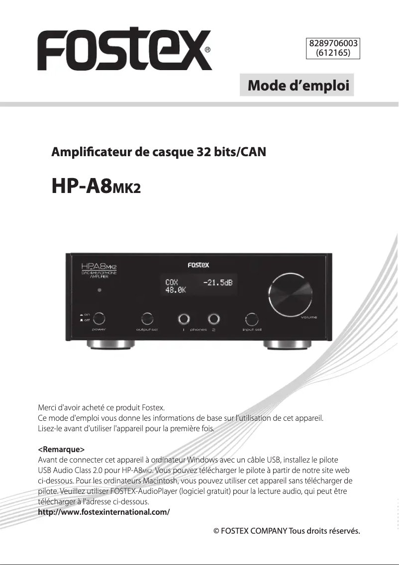 Image de la première page du manuel de l'appareil HP-A8mk2