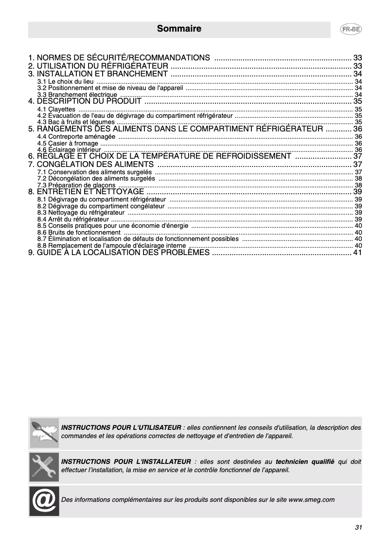Page 1 de la notice Manuel utilisateur Smeg FAB10R