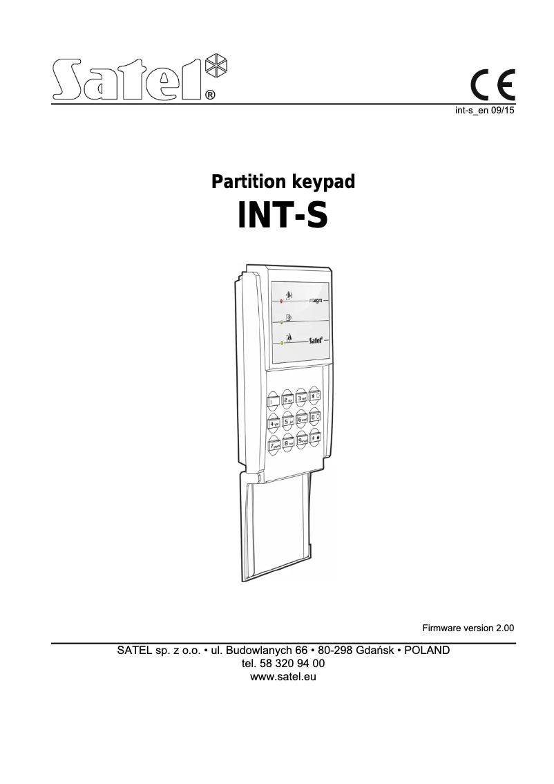 Page 1 de la notice Manuel utilisateur Satel INT-S-GR
