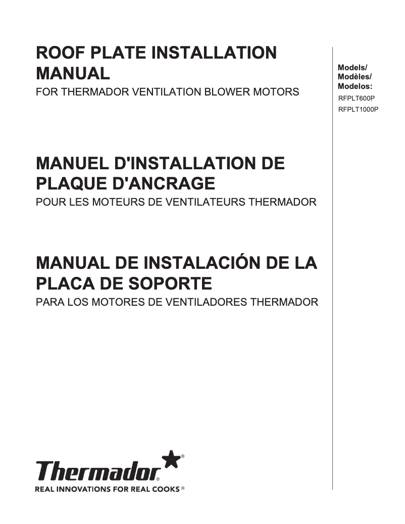 Page 1 de la notice Guide d'installation Thermador RFPLT600P