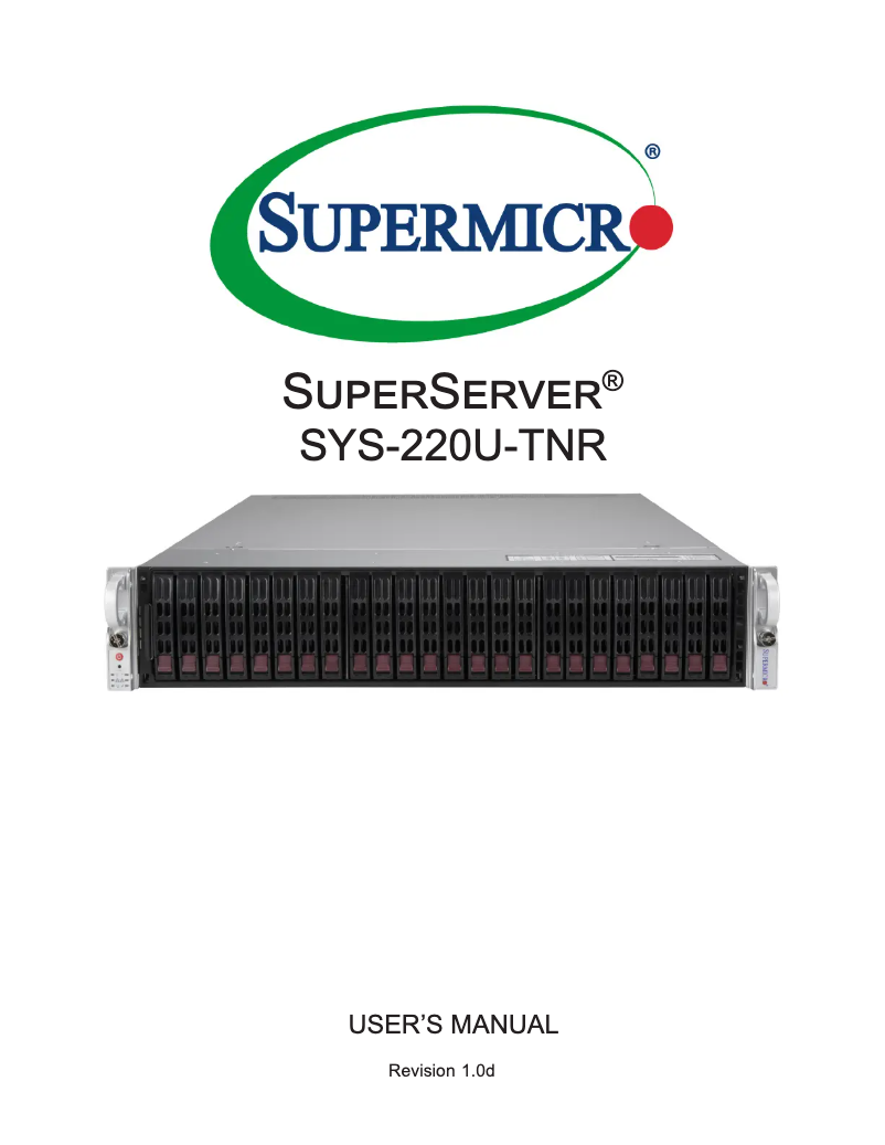 Page 1 de la notice Manuel utilisateur Supermicro SuperServer SYS-220U-TNR