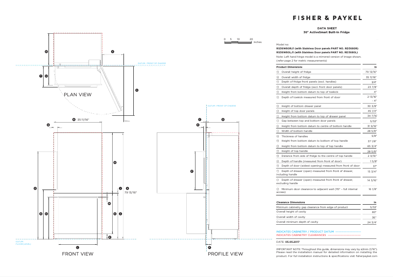 Page 1 de la notice Fiche technique Fisher & Paykel RS36W80RJ1N