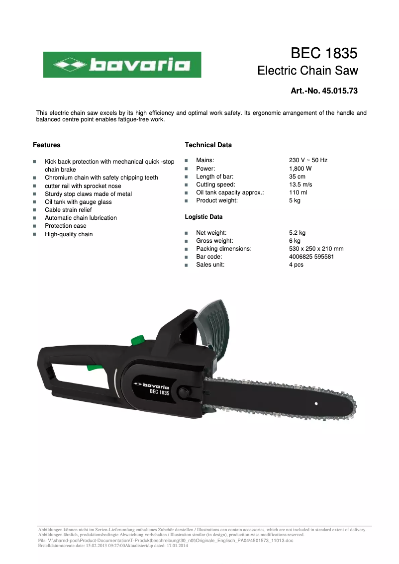 Image de la première page du manuel de l'appareil BEC 1835