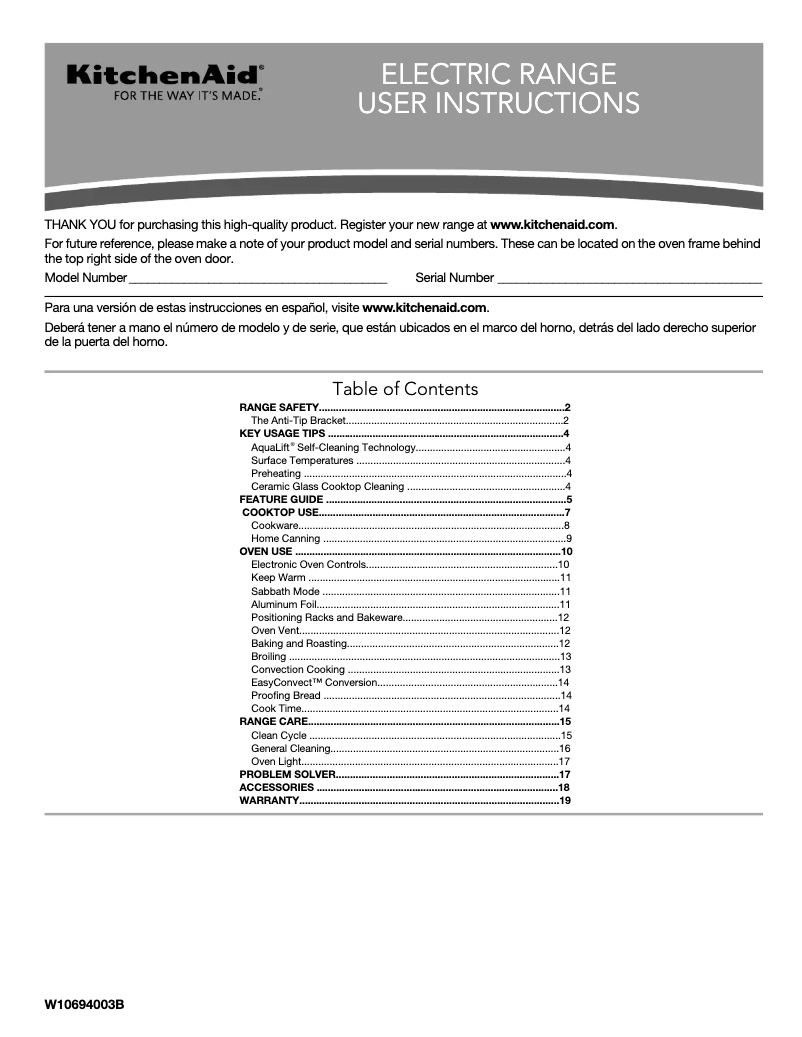 Page n°1 - Manuel d'utilisation et d'entretien KitchenAid KFEG500EWH