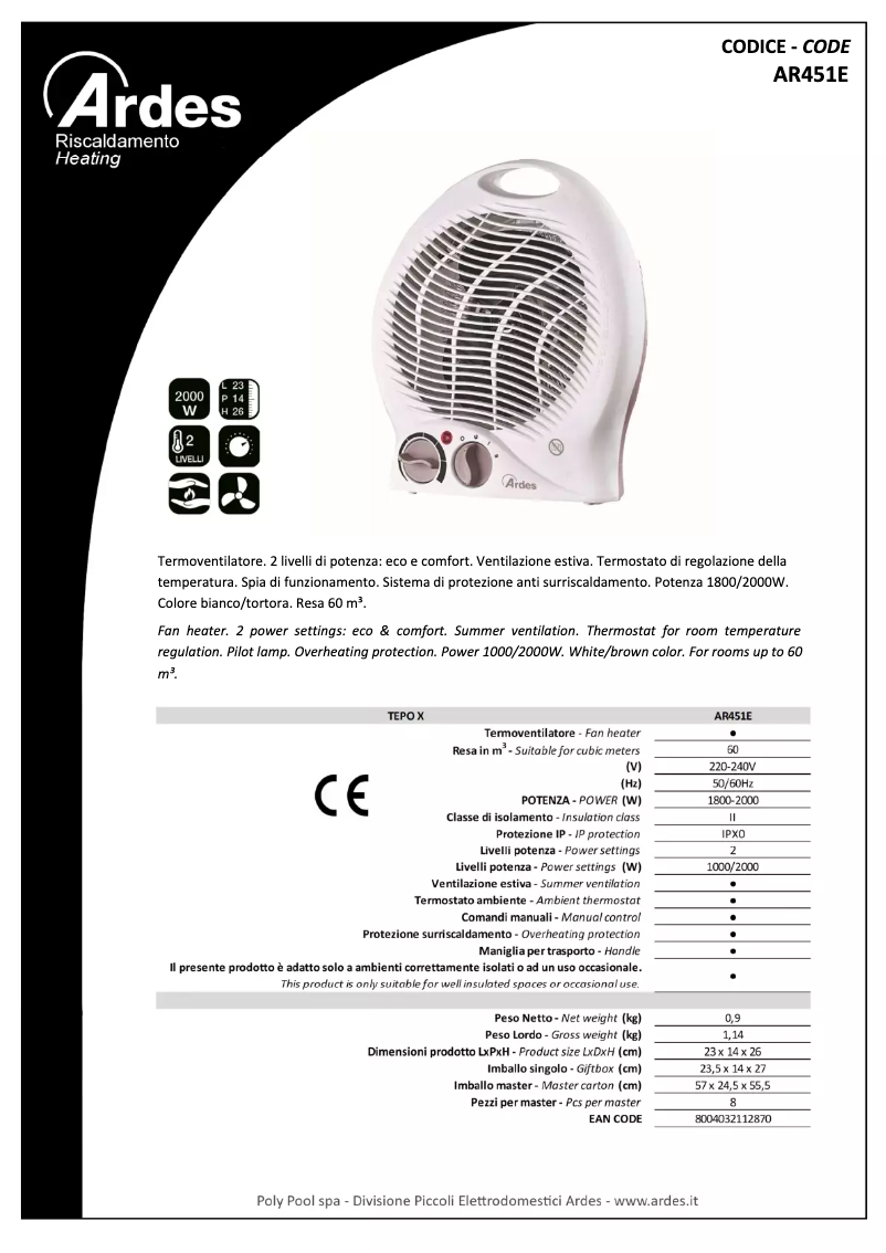 Page n°1 - Fiche technique Ardes AR451E