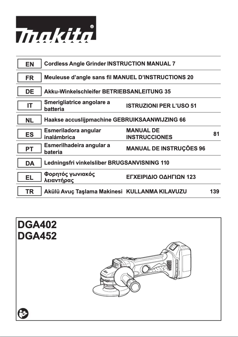 Page 1 de la notice Manuel utilisateur Makita DGA452Z