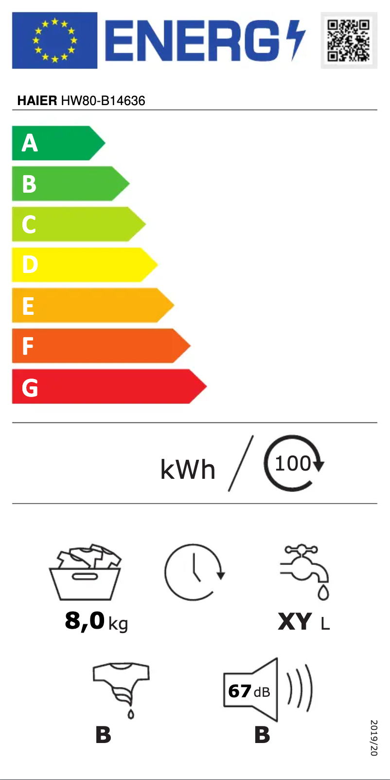 Page 1 de la notice Label énergétique Haier HW80-B14636