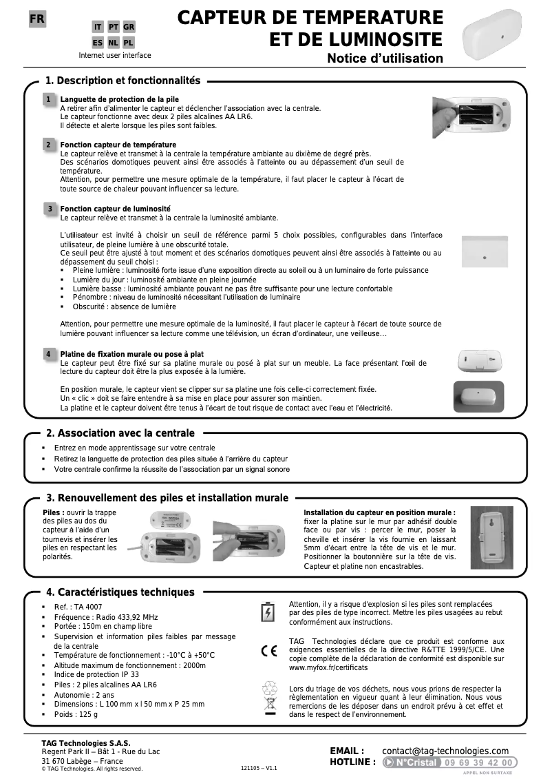 Page 1 de la notice Manuel utilisateur Myfox TA4007