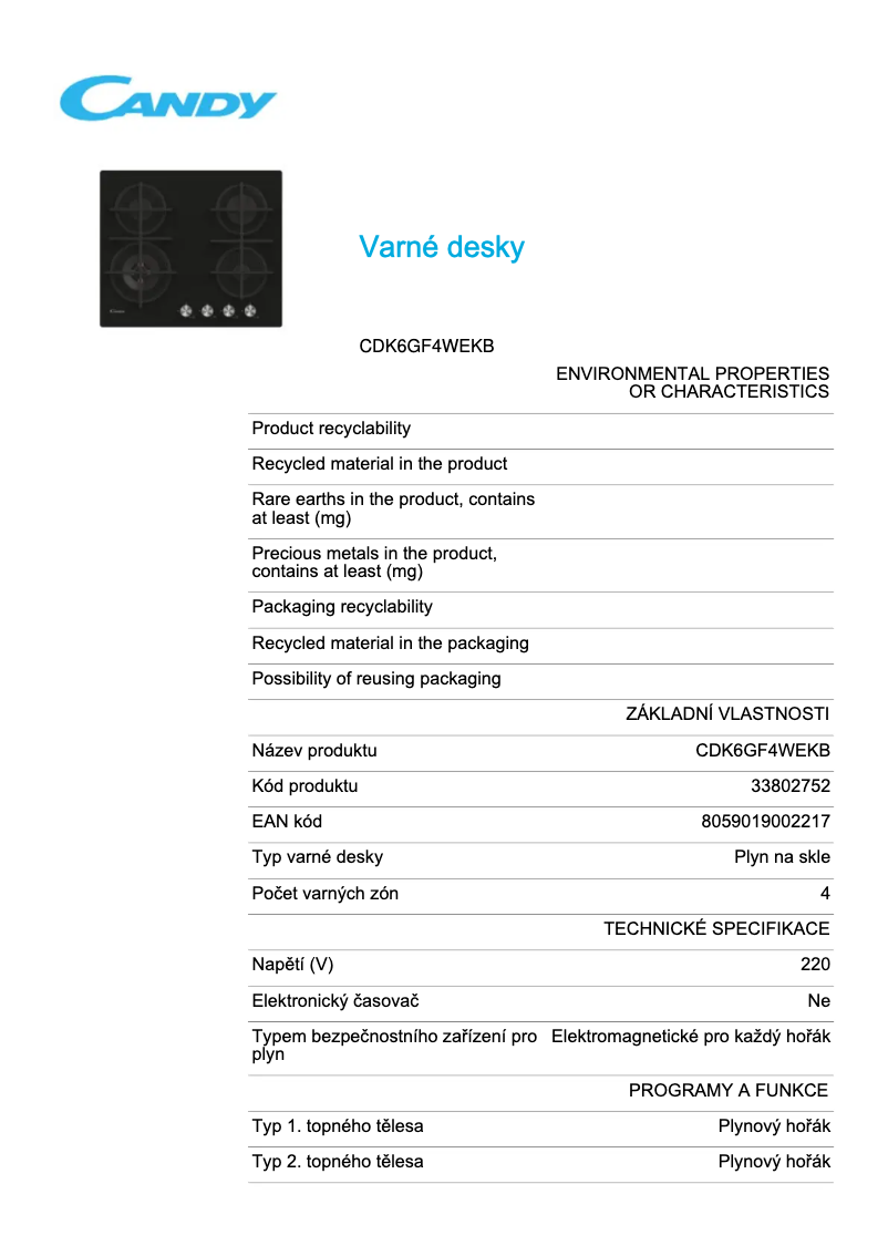 Image de la première page du manuel de l'appareil CDK6GF4WEKB