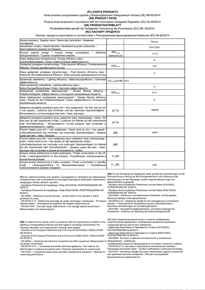 Page 1 de la notice Fiche technique Kernau KCH 3760 BW