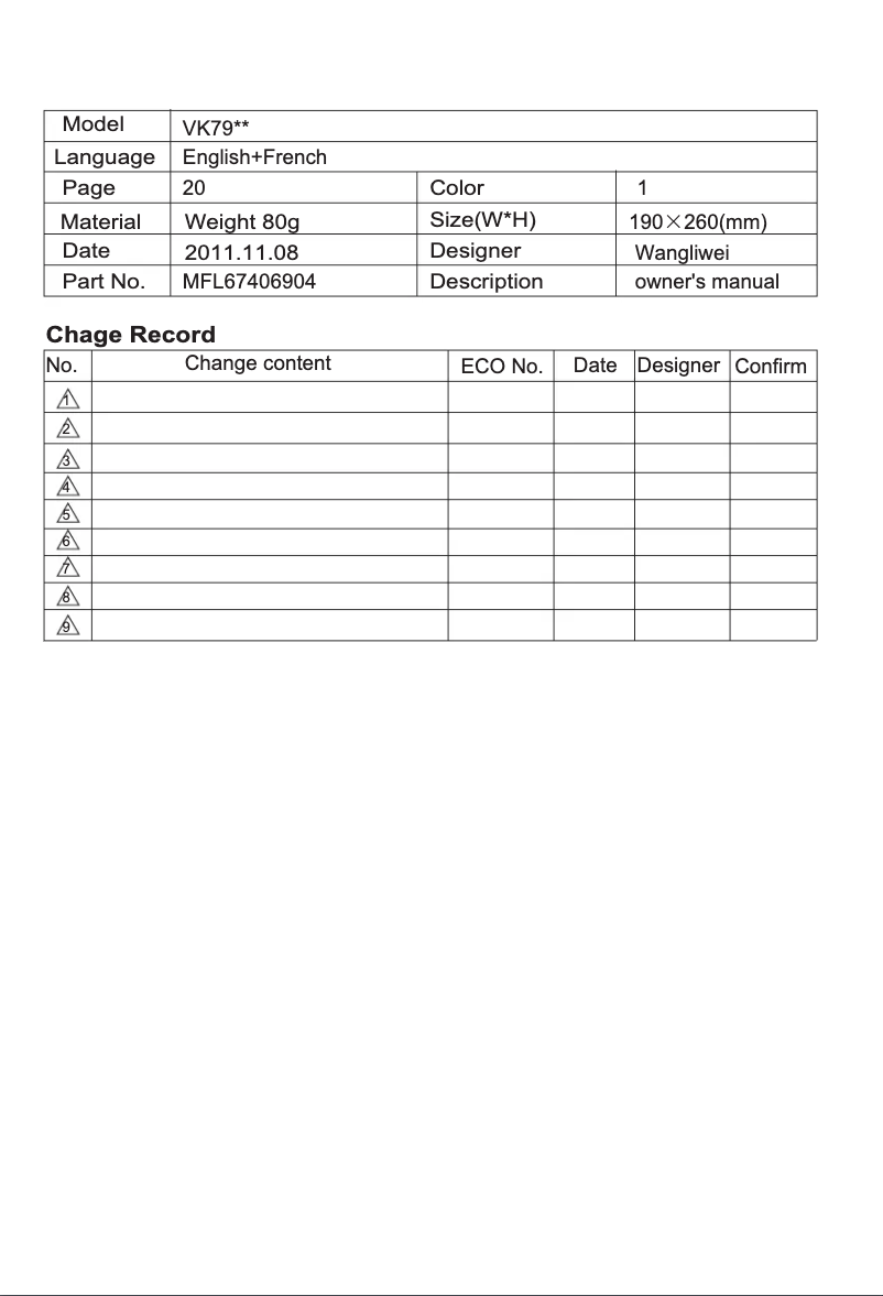 Page 1 de la notice Manuel utilisateur LG VC9064DT