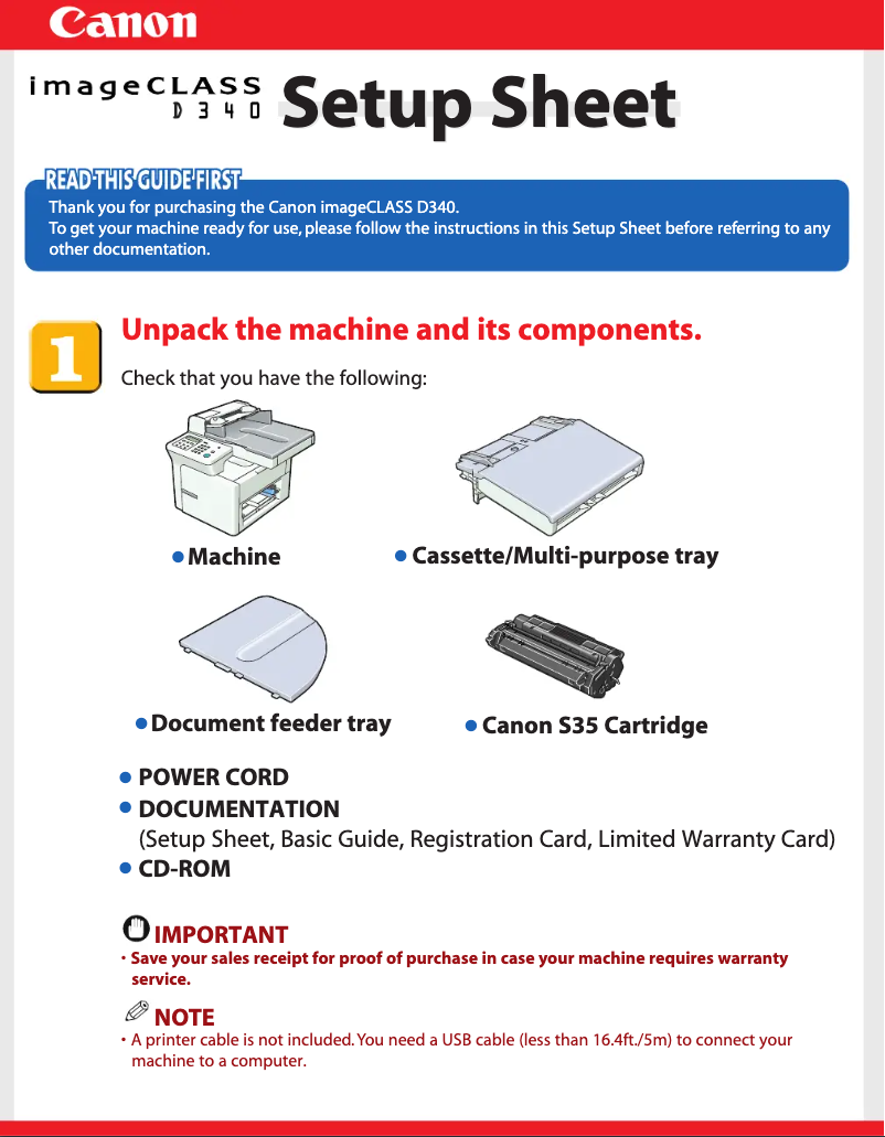 Page 1 de la notice Manuel utilisateur Canon D340