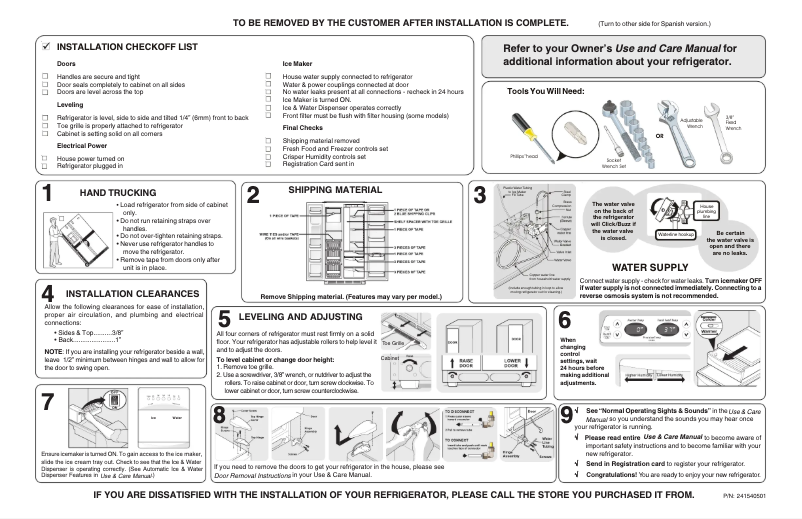 Page n°1 - Guide d'installation Frigidaire PHSC39EGSS