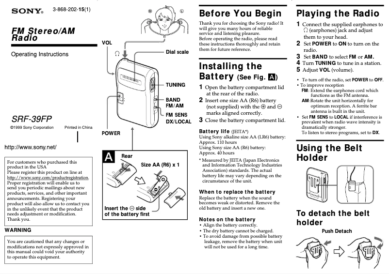 Page n°1 - Manuel utilisateur Sony SRF-39FP