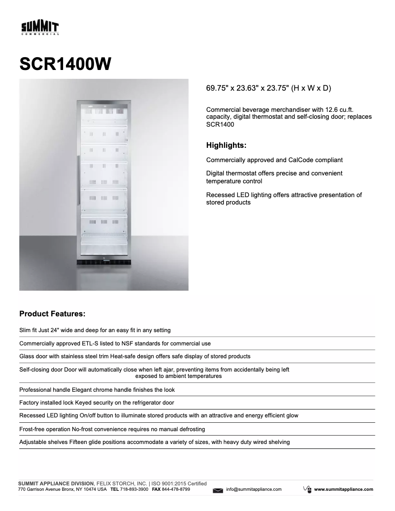 Page n°1 - Fiche technique Summit Commercial SCR1400W